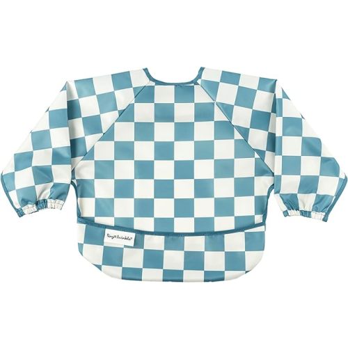 Tiny Twinkle Mess Proof Baby Bib, Full Sleeve Bib Outfit, Waterproof Bib for Toddlers, Machine Washable, Tug Proof Closure - Small 6-24 Months - Blue Checkers