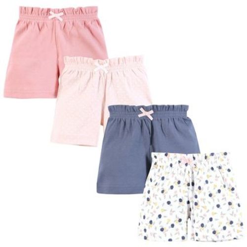 Hudson Baby Infant Girls Shorts Bottoms 4-Pack, Multi Color Tiny Rose