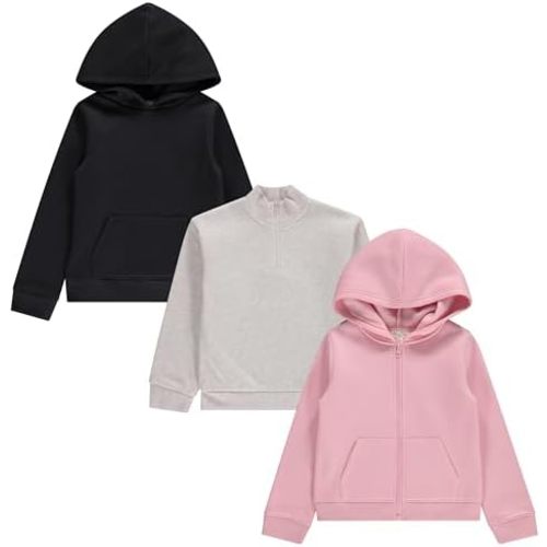 BTween Girls Hoodie Sweatshirt Set Soft, Cozy, and Versatile Pack of 3 with Full and Half Zips