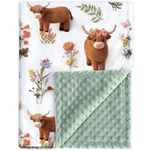 HOMRITAR 3D HighlandCow Baby Blanket for Unisex Boys Girls Dotted Backing