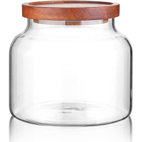 Labina Glass Storage Container Airtight Food Jars Kitchen Canister with Wood Lids, 47 Oz Wide Mouth Pantry Organization Glass Jar for Flour, Sugar, Cookie, Spagetti, Nuts and Candy