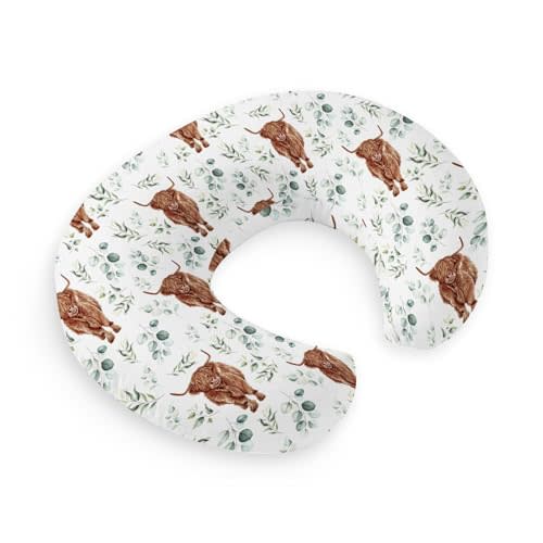 HawSkgFub Highland Cow Eucalyptus Leaf Nursing Pillow Cover for Baby Boy, Western Farm Animal long horn cow Yak Breastfeeding Pillow Slipcover, cowboy Nursing Pillowcase for Newborn Infant, Cover Only