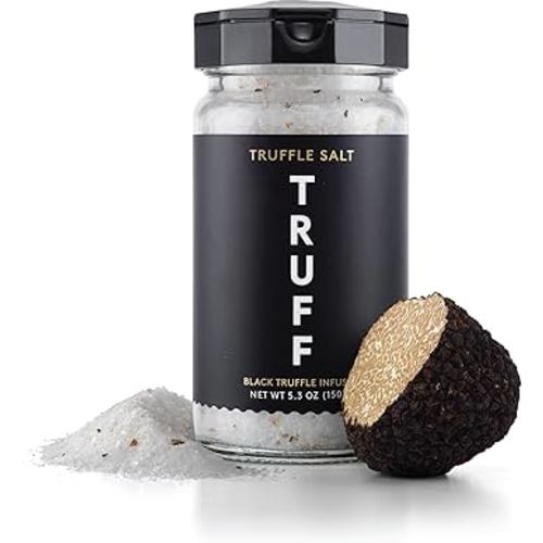 TRUFF Black Truffle Salt, Fine and Coarse Sea Salt, Dried Black Summer Truffles, Specialty Seasoning for A Truly Aromatic Flavor Experience, For the Finest Steaks or Unique Everyday Popcorn (5.3 oz)