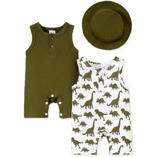 NZRVAWS Newborn Baby Boy Clothes Infant 0 3 6 9 12 Months Romper Sleeveless Jumpsuit 3PC Bodysuit Hat 3PC
