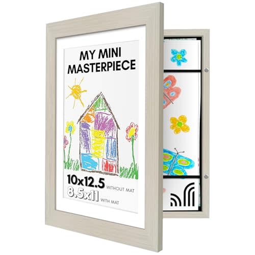 Kids Artwork Frame Changeable (Light Wood) - Magnetic Door Holds 100 Art Pieces - 8.5x11 Letter Size Display with Mat or 10x12.5 Without Mat - My Mini Masterpiece