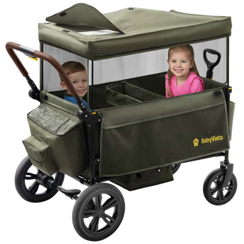 BabyVista Wagon Stroller All-Terrain for 2 Kids with Canopy, Parents Organizer, Adjustable Handlebar, Compact Foldable Baby Stroller Collapsible Toddler Stroller