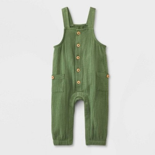 Baby Boys' Dungarees Striped Romper - Cat & Jack™ Green, Size: 18M