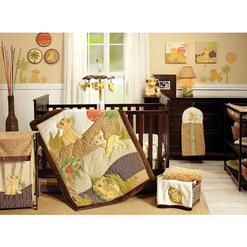 Disney Lion King Simba's Wild Adventure 7 Piece Nursery Crib Bedding Set, Appliqued Comforter, Sage, Orange, Brown, Ivory