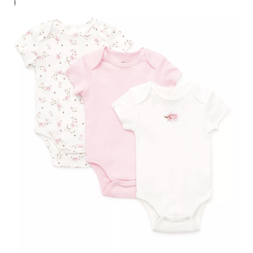 Girls' Rose Bodysuits, 3 Pack - Baby