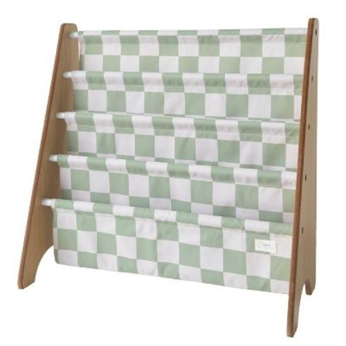 3 Sprouts Recycled Fabric Kids Bookcase, Toddler Bookshelf - Checkerboard Green