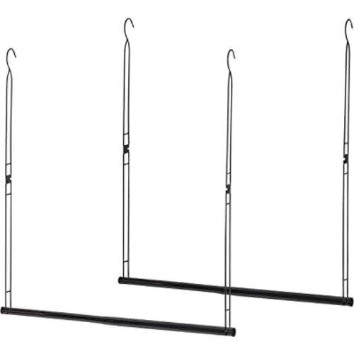 STORAGE MANIAC Adjustable Width and Height Closet Hanging Organizer, Space-Saving Clothes Hanging Bar, Closet Extender Double Closet Hanging Rod, 2 Pack Black