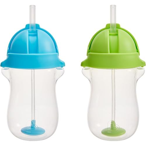 Munchkin Any Angle Weighted Toddler Straw Cups with Click Lock Lid, 10 Ounce, 2 Pack, Blue/Green