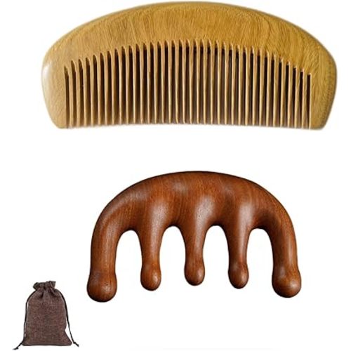 2pack Wooden Combs Set Hair Comb Massage comb for Women and Men with natural wood fine tooth wooden comb wooden birthing comb for labor pain