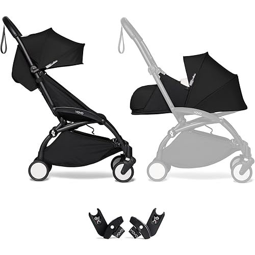 Stokke YOYO2 Stroller, 0+ Newborn Pack (Black) & Car Seat Adapters - Includes Black Frame & Black 6+ Color Pack - Suitable for Children Up to 48.5 Pounds