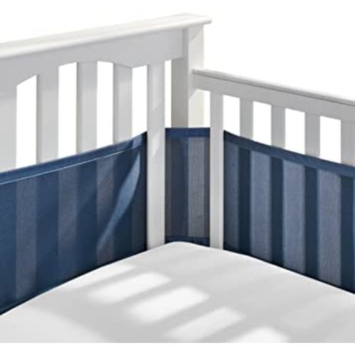 BreathableBaby Breathable Mesh Liner for Full-Size Cribs, Classic 3mm Mesh, Navy (Size 4FS Covers 3 or 4 Sides)