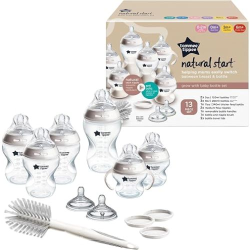 Tommee Tippee Natural Start Baby Bottle Set, Breast-Like Nipples, 0m+