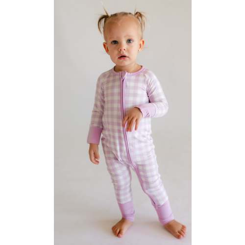 Infant Romper in Purple Gingham