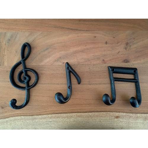 Set Of 3 Cast Iron Musical Wall Hook Notes Rustic Hook Nursery Hook Wall Decor Treble Clef Hook Crochet Note Beam Note Clothing Wall Hooks