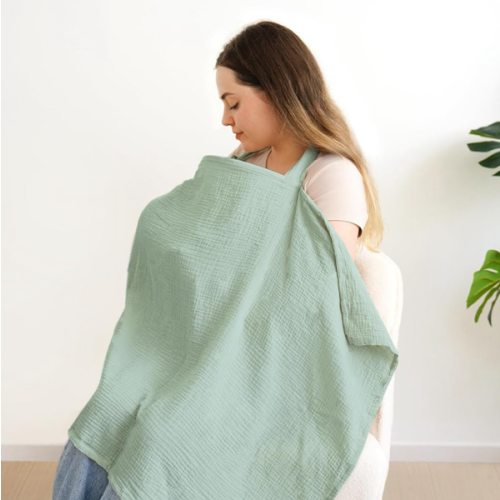 Muslin Nursing Covers for Breastfeeding, Privacy Breast Feeding Cover with Arch Neckline for Mom and Baby, Breathable 100% Cotton Nursing Apron Multi-use Stroller Cover