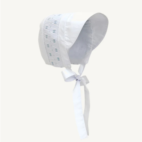Sweetly Smocked Bonnet - Worth Avenue White with Buckhead Blue