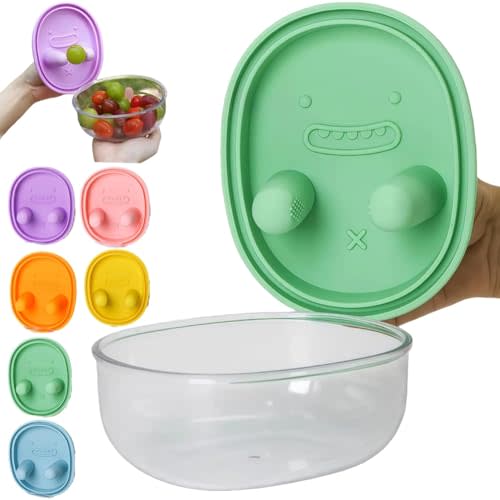 Snack Finger Container, 2-in-1 No-Mess Snack Box with Silicone Finger Lid, Spill Proof Portable Food Storage Cup, Travel Snacks Holder for Travel, Camping, Outdoor, Keep Hands Clean(Green)