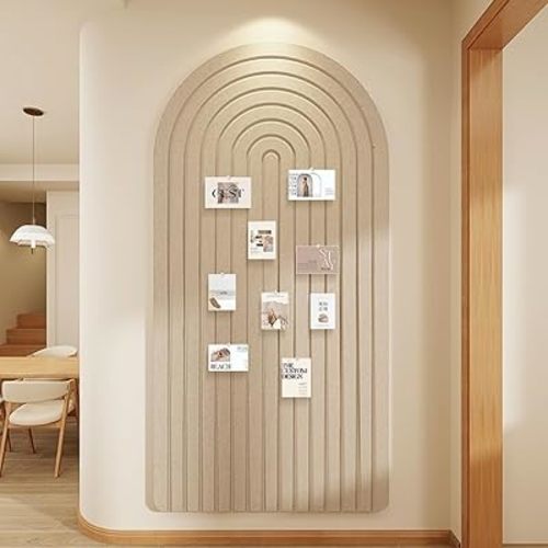 Self Adhesive Felt Bulletin Board,Round Edges Wall Panels for Office Bedroom Living Room,0.35" Thick Foldable Bulletin Boards,Boho Arch Photos Board (Dark Camel,31.5×19.69inch)