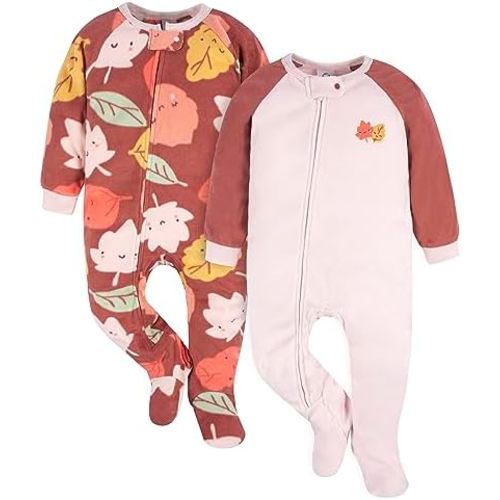 Gerber Baby Girls' Toddler Loose Fit Flame Resistant Fleece Footed Pajamas 2-Pack
