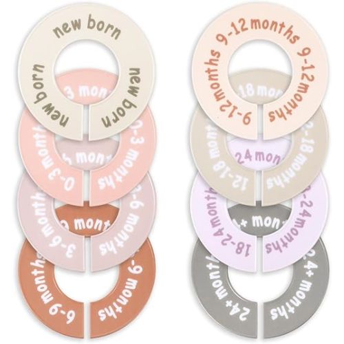 8 Pcs Baby Closet Dividers for Clothes, Round Baby Clothes Dividers Wardrobe Organizer Double-Sided Nursery Clothing Organizer for Closet 8 Sizes from Newborn to 24+ Months
