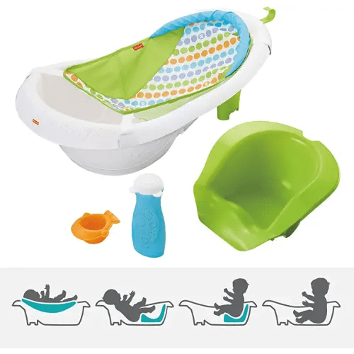 Fisher-Price 4-in-1 Sling 'n Seat Tub, Green, Convertible Baby to Toddler Bath Tub with Seat and Toys