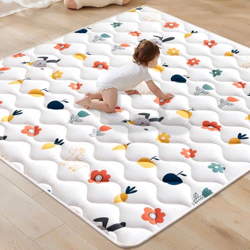 Odorless Premium Foam Baby Play Mat 59" x 59", Soft Microfiber Fabric Crawling Mat for Floor- Comfortable and Hypoallergenic, Non-Slip Cushioned Floor Playpen mat for Infants,Babies,Toddlers
