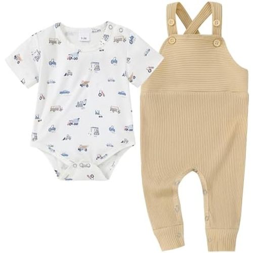DISAUR Newborn Baby Boy Clothes, Infant Boy Bodysuit Outfits Long Sleeve Romper + Bib Overall Pants Fall Newborn Boy Clothes