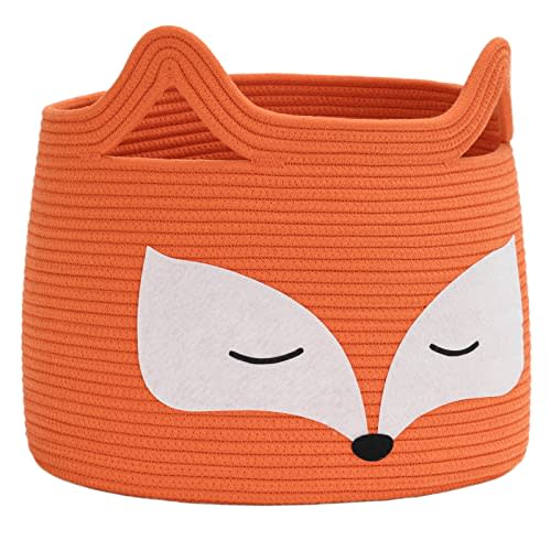 HiChen Fox Decor Basket, Nursery Basket for Baby Clothes, Toys, Laundry, Blanket, Cute Animal Storage Box, Large Woven Gift for Kids, Baby Showers-15.7"L x 11.8"H, Orange