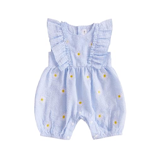 FOCUSNORM Newborn Baby Girl Summer Clothes Daisy Flying Sleeve Jumpsuit Romper Ruffle Onesie Infant Outfit 3 6 12 18 Months