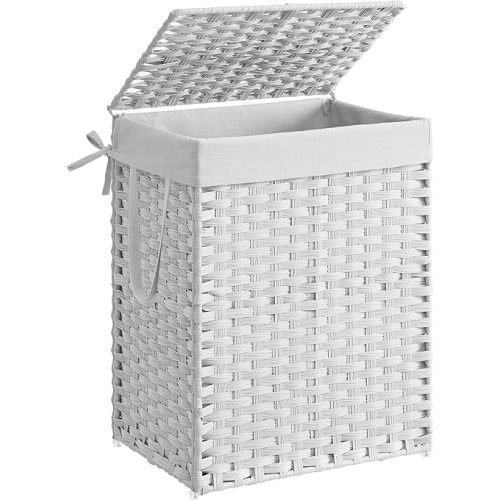 SONGMICS Laundry Hamper with Lid, 23.8 Gallon (90 L) Synthetic Rattan Clothes Laundry Basket with Lid and Handles, Foldable, Removable Liner, Cloud White ULCB51WT