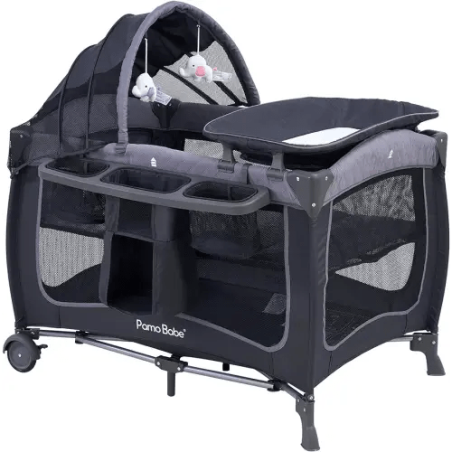 Pamo Babe Baby Playard with Canopy, Portable Crib with Changing Table