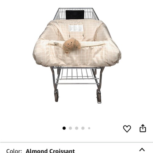 Boppy Shopping Cart Cover, Almond Croissant, Cart Cover for Babies with Soft 360-Degree Coverage, Safety Harness, and SlideLine Toy Tether with Plush Croissant Included, 6mo+