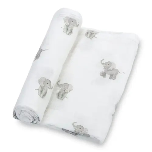 LollyBanks Muslin Swaddle Blankets, Large 47 x 47 Inches Baby Blanket for Boys and Girls, 100% Cotton Baby Swaddle Blanket, Newborn Receiving Blanket for Swaddling, Registry (Baby Elephant Print)