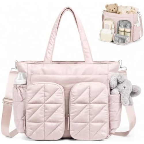 TOPEAST Diaper Bag Tote, Quilted Puffer Baby Bag with Insulated Pockets, Lightweight Hospital Bag for Mom & Dad, Travel, Work