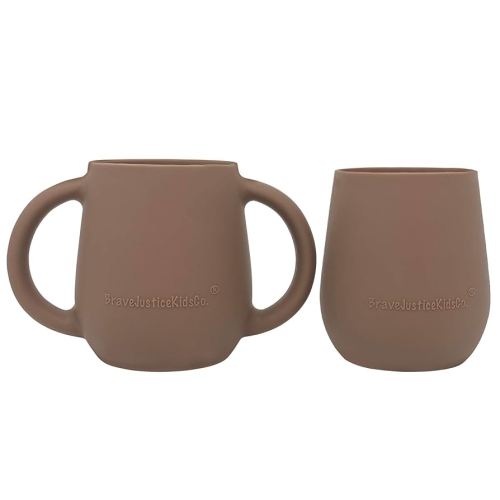 Amazon.com: BraveJusticeKidsCo. | Teenie Tiny™ Silicone Developmental Baby-Led Weaning Drinking Cups (2 pack) (Warm Taupe) : Baby