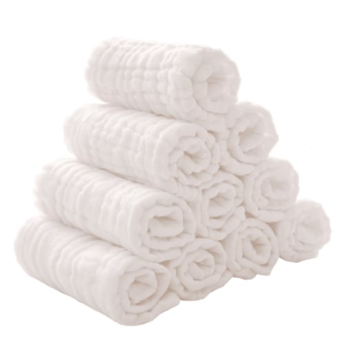 Baby Muslin Washcloths and Burp Cloths, Soft Absorbent Towels for Newborns,10 Pack, 12x12 Inches (White)