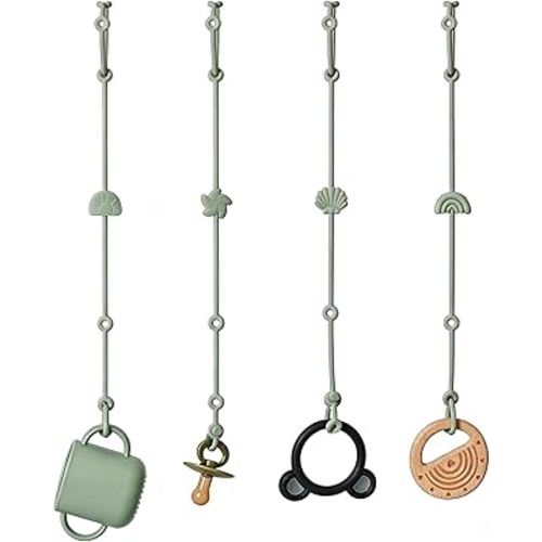 Andy Bear Toy Straps for Baby Toy Safety Straps Silicone High Chair Toys Straps Toddler Bottle Straps for Strollers, High Chair, Cribs, Car Seat, Stroller Accessories, Baby Pacifier Clip-Sage