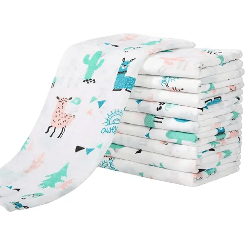 Yoofoss Muslin Burp Cloths for Baby 10 Pack 100% Organic Cotton Baby Washcloths for Boys Girls Large 20''X10'' Super Soft and Absorbent Alpaca