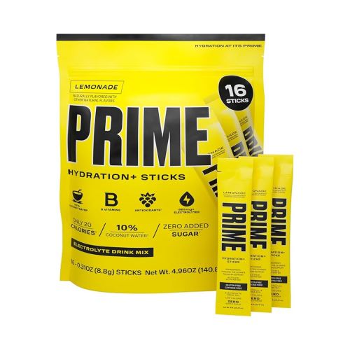 PRIME HYDRATION+ Sticks Lemonade | Hydration Powder Single Serve Sticks | Electrolyte Powder On The Go | Low Sugar | Caffeine-Free | Vegan | 16 Sticks