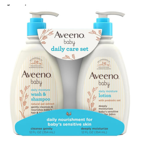 Aveeno Baby Daily Care Gift Set with Oat Extract & Prebiotic Oat, Contains Daily Moisturizing Body Lotion & Gentle 2-in-1 Baby Bath Wash & Shampoo, Hypoallergenic & Paraben-Free, Two Pack