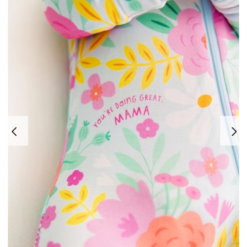 Flower Power | Bamboo Footie Onesie Sleeper | "You're Doing Great Mama" | Thermo-Regulating, Double Zipper, 4-Way Stretch | Raising Mama
