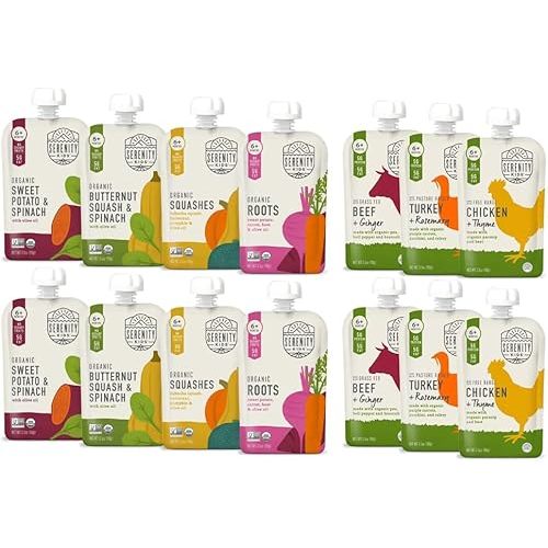 Serenity Kids 6+ Months Veggies and Meats + Herbs Variety Pack Baby Food Pouches Bundle | Veggies, and Meats + Herbs Variety Pack (14 Count)