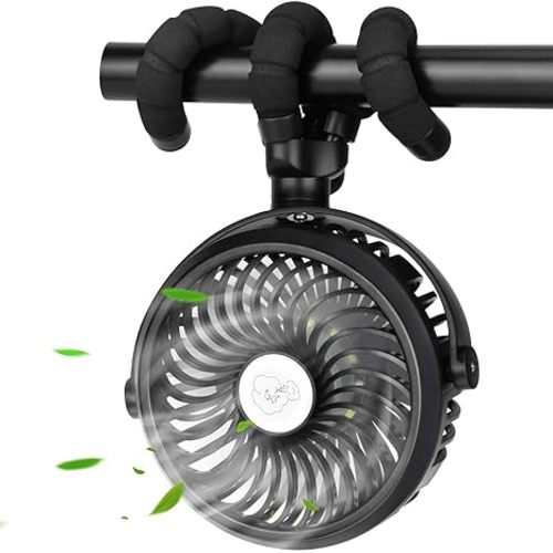 Stroller Fan Mini Portable Fan USB Personal Fan Long Working Handheld Fan 12pcs LED Camping Fan Batterry Operated Fan Clip on Fan for Stroller Travel (Black)