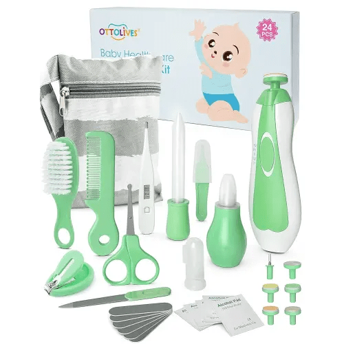 OTTOLIVES Baby Healthcare and Grooming Kit, 24 in 1 Baby Electric Nail Trimmer Set Newborn Nursery Health Care Set for Newborn Infant Toddlers Baby Boys Girls Kids (0-3 Years+) (Green)