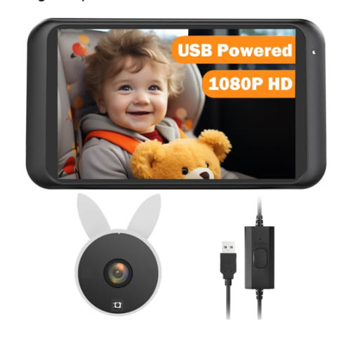 USB Car Camera for Baby : 4.5" Baby Car Camera with 1080P Crystal Clear Mirror View, Easy Installation Carseat Rear Facing Moitor for Kids, HD IR Night Vision Backseat Monitor