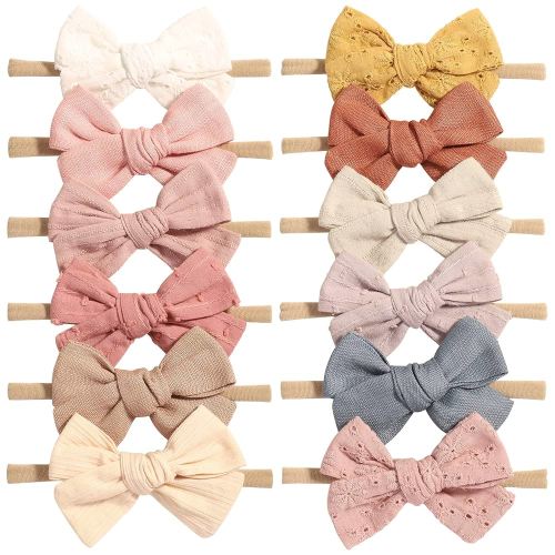 jollybows 12pcs Baby Girls Hair Bows Nylon Elastic Headband Hair Accessories for Infants Toddlers Newborn